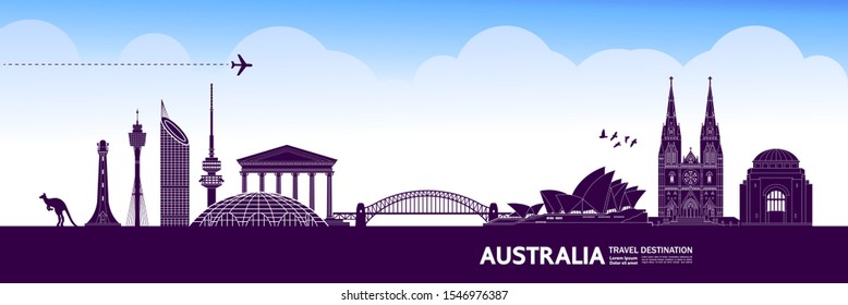 Australia Travel Destination Grand Vector Illustration.