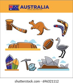 Australia travel destination poster with country symbols set