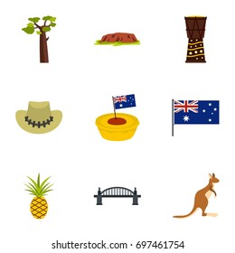 Australia travel icon set. Flat style set of 9 Australia travel vector icons for web isolated on white background