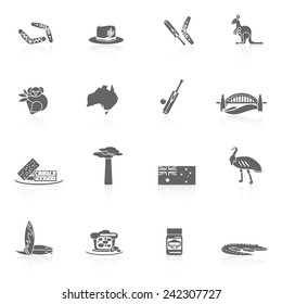Australia Travel Icons Black Set With Sydney Opera House Boomerang Kangaroo Isolated Vector Illustration