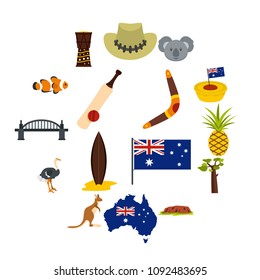 Australia travel icons set in flat style isolated vector illustration