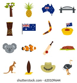Australia travel icons set in flat style isolated vector illustration