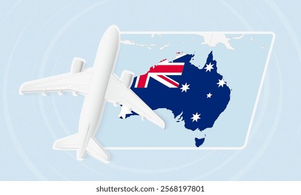 Australia Travel Illustration with Plane and National Flag. Ideal for travel agencies, promotional materials, or geographic content related to Australia.