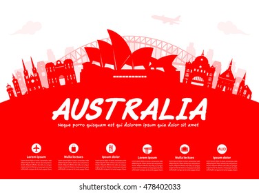 Australia Travel Landmarks. Vector And Illustration