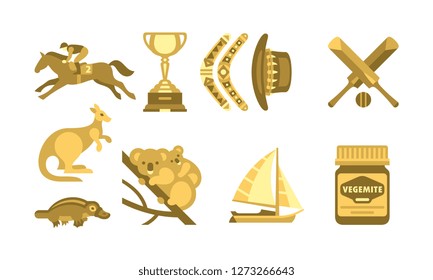 Australia traveling icons set, Australian traditional symbols vector Illustration