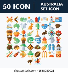 Australia traveling icons set with flag and map flat isolated vector illustration