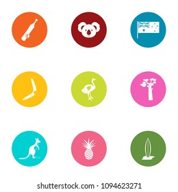 Australia trip icons set. Flat set of 9 australia trip vector icons for web isolated on white background
