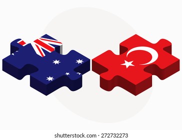 Australia and Turkey Flags in puzzle isolated on white background