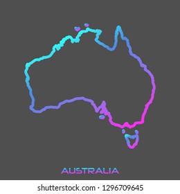 Australia turquoise pink fluid gradient outline map, stroke. Line style. Vector illustration