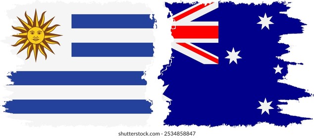 Australia y Uruguay grunge flags conexión, Vector