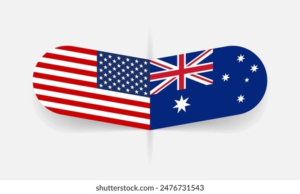 Banderas de Australia y Estados Unidos. Bandera americana y australiana, diseño de símbolo nacional. Ilustración vectorial.