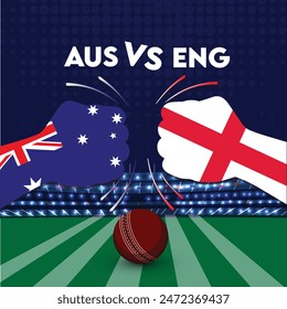 Australien gegen England Spiel , England gegen Australien Cricket Spiel , Cricket Spiel Konzept mit kreativer Illustration der Teilnehmer kollidieren Stil Hände auf Stadion