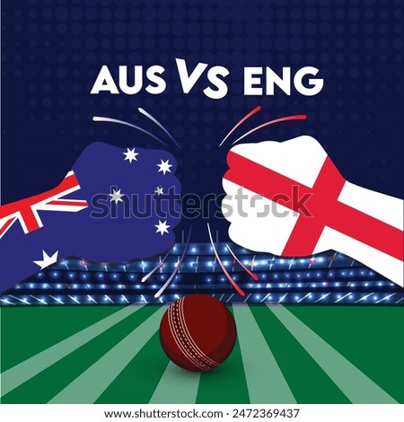 Australia v England Match , England vs Australia cricket match ,Cricket match concept with creative illustration of participants clashing style hands on stadium