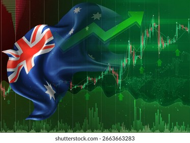 Australia, vector 3d flag financial exchange trend up