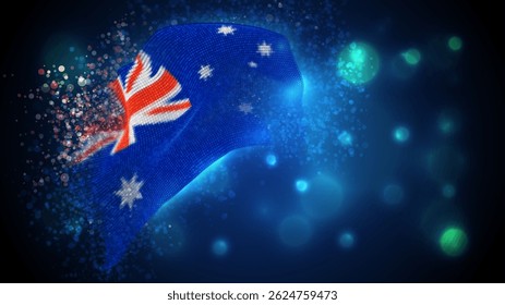 Australien, Vektor 3D-Flagge mit Beleuchtung und Fackeln