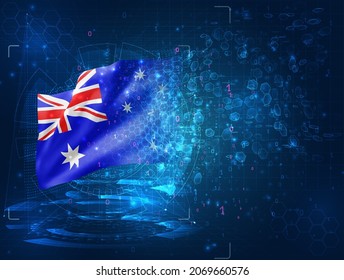 Australia, vector 3d flag on blue background with hud interfaces