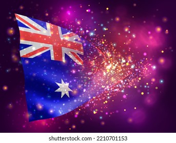Australia, vector 3d flag on pink purple background with lighting and flares