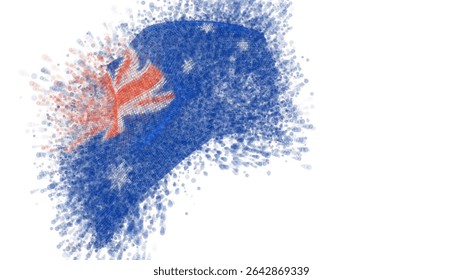 Australia, vector 3d flag with a splash of paint dots, explosion of colored dots