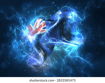 Australia, vector 3d flag thunderstorm with lightning and rain