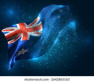 Australia, vector 3d flag virtual triangular polygons on a blue background