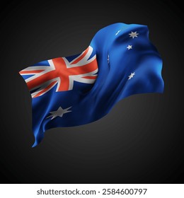 Australia, vector 3d flag with waves on a black background
