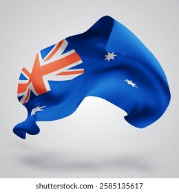 Australia, vector 3d flag with waves on a white background