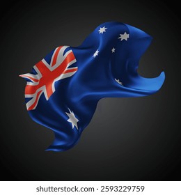 Australia, vector 3d flag with waves on a black background
