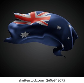 Australia, vector 3d flag with waves on a black background