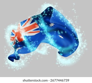 Australia, vector 3d flag in whirlwind of magical radiance