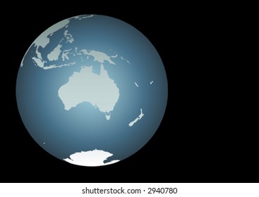 Australia (Vector). Accurate map of Australia, South East Asia, New Zealand. Mapped onto a globe. Includes New Guinea, Philippines, Antarctica, New Caledonia, smaller islands etc