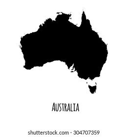 Australia vector black outline map with caption on white background. 