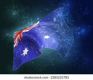 Australia,  vector flag, virtual abstract 3D object from triangular polygons on a blue background