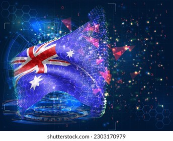 Australia,  vector flag, virtual abstract 3D object from triangular polygons on a blue background
