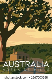 Australia Vector Illustration Background. Travel to Adelaide Hills Australia. Flat Cartoon Vector Illustration in Colored Style.