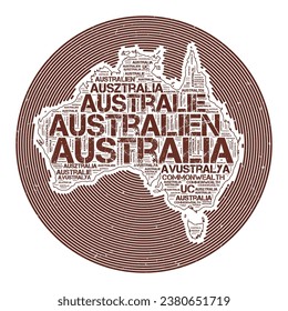 Australia Vector Image. Country round logo design. Australia poster in circular arcs and wordcloud style. Authentic vector illustration.
