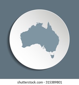 Australia vector map on a paper circle. Cut out from white paper icon map of Australia. Vector icon map of Australia on dark background. Paper cut style country map. 