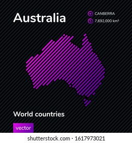 Australia vector stylized striped map in violet and black colors. Flat style