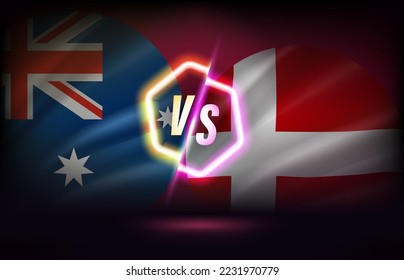 Australia versus Denmark game template. 3d vector illustration with neon effect