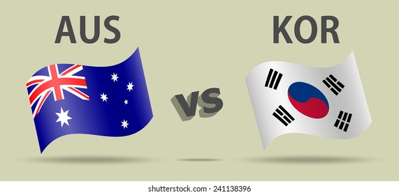 Australia versus korea, waving flags, vector icons