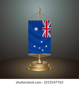 Australia Vertical table flag with golden pole of Australia on dark  gradient background, Template banner vector  Illustration