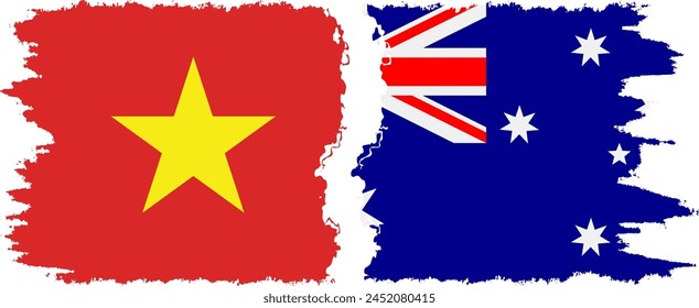 Australia and Vietnam grunge flags connection, vector