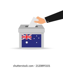 Australia voting concept. Hand putting paper in the ballot box. Isolated vector illustration.