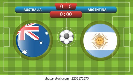 Australia vs Argentina scoreboard template for soccer competition. Vector illustration. Sport template.
