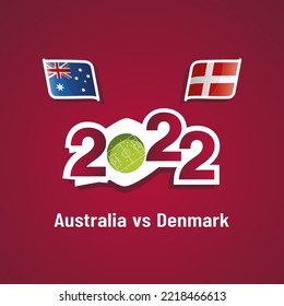 Australia Vs Denmark With Australian And Danish Flags Soccer Dark Red Background