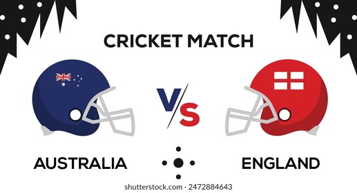 Australien VS England, Cricket Match Konzept mit kreativer Illustration der teilnehmenden Länder Flagge mit weißem Hintergrund. Australien VS England Bildschirmhintergrund, Banner und Poster. Vektorgrafik EPS 10.