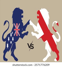 Australia vs England , cricket match concept. with rival flags of both teams in circular shape isolated on blue background.with editable llustration for international cricket EPS 10 file. AUS vs ENG.