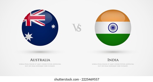 Vorlage für Länderflaggen in Australien gegen Indien. Das Konzept für Spiel, Wettbewerb, Beziehungen, Freundschaft, Zusammenarbeit, versus.