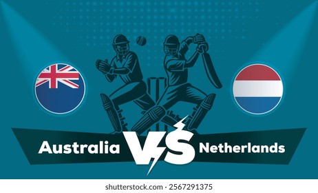 Australia VS Netherlands , Netherlands Vs Australia cricket match , Cricket match concept with creative illustration.eps