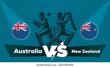 Australia VS New Zealand Match , New Zealand Vs Australia cricket match , Cricket match concept with creative illustration.eps