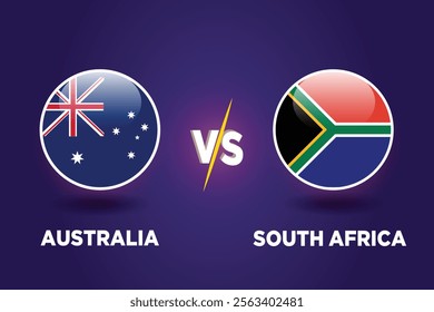 Australia VS South Africa, cricket match concept. with rival flags of both teams in circular shape isolated on blue background.with editable EPS file.
AUS vs SA.